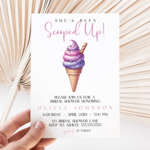 Ice Cream Bridal Shower Invitation, Shes Been Scooped Up Bridal Shower Theme, Ice Cream Cone Party Editable Instant Download Invite, MS1306