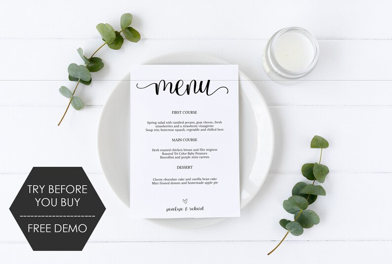 Wedding Menu Printable Wedding Menu Template Printable Menu - Etsy