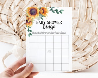 Baby Shower Bingo, Sunflower Theme Baby Shower, Bingo Baby Shower Game, Baby Shower Games, DIY Baby Shower, Baby Boy Shower, MS1247