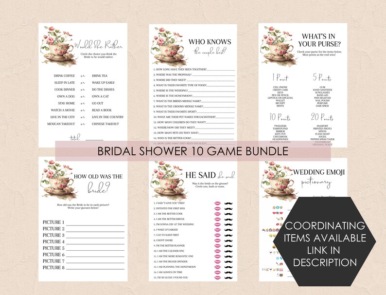 Tea Pictionary Bridal Shower Game, Tea Party Boho Pictionary Game, Guess the Emoji ...
