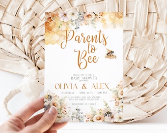 Uitnodiging babyshower, Bumble Bee Invite, Honey Bee Babyshower, Parents to Bee bewerkbare Instant Download, MS1293