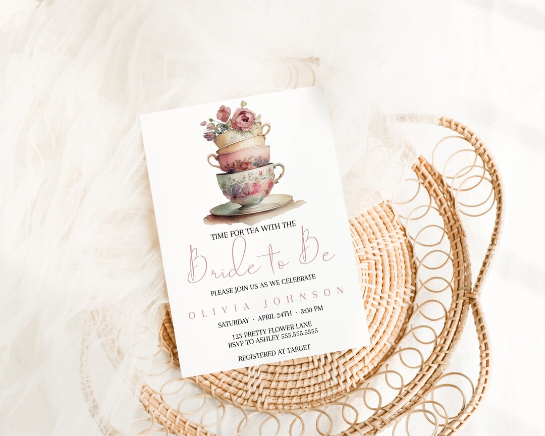 High Tea Party Bridal Shower Invitation Template, Boho Chic Invite ...