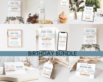 Chugga Chugga Two Two Birthday Party Bundle, Train Birthday Invitation Templates, Boy 2nd Birthday Ideas Editable Instant Download MS1421