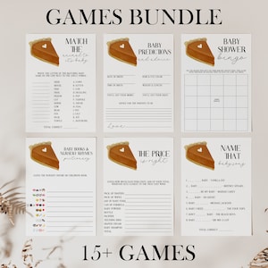 Pacote de jogos para chá de bebê, chá de bebê Cutie Pie está a caminho, cartas de jogo de torta de abóbora de Ação de Graças de outono para chá de bebê, MS1359