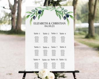 Wedding Seating Chart, Olive Branch Wedding Seating Chart Template, Greenery Printable Seating Chart, Minimalist Wedding Seating Chart WC013