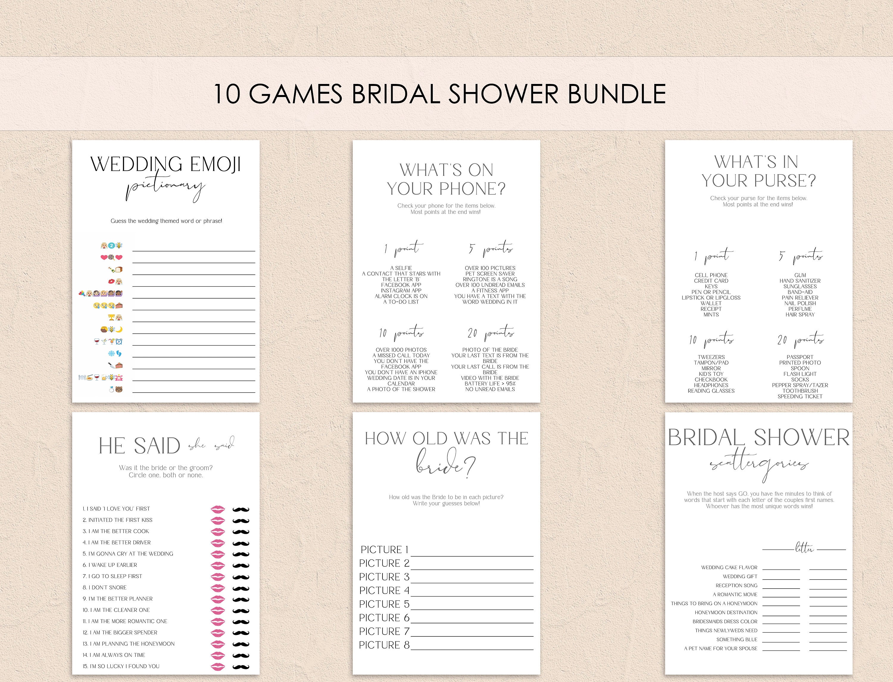 Modern Bridal Shower Game Bundle Editable Bridal Shower - Etsy