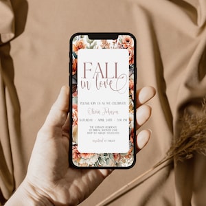 Digital Fall in Love Bridal Shower Invitation, Autumn Boho Floral Wedding Shower Invite, Burnt Orange Editable Instant Download, MS1370