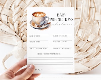 Baby is Brewing Games, plantilla de tarjeta de juego para baby shower con temática de café, predicciones y consejos para padres imprimibles, Baby Shower de otoño MS1280