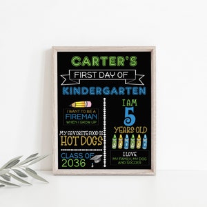 印刷可能な新学期の看板、幼稚園の初日、黒板の新学期、女の子男の子ピンクグリーン編集可能即時ダウンロード MS1376