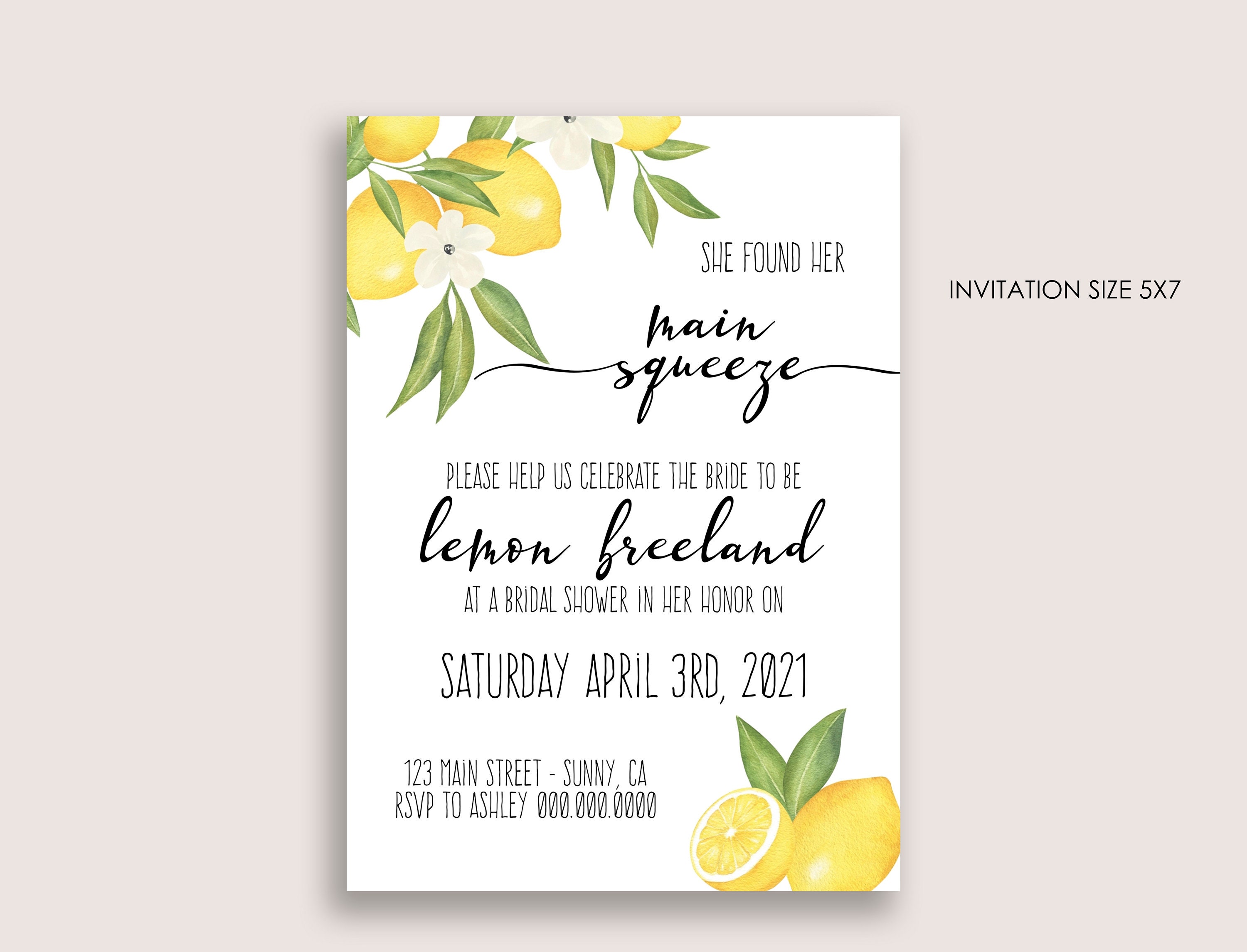 Paper Lemon Bridal Shower Invitation Printable Editable Template Lemon