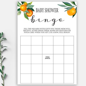 Baby Shower Bingo, Orange Theme Baby Shower, Bingo Baby Shower Game, Baby Shower Games, DIY Baby Shower, Baby Boy Shower, BAB002