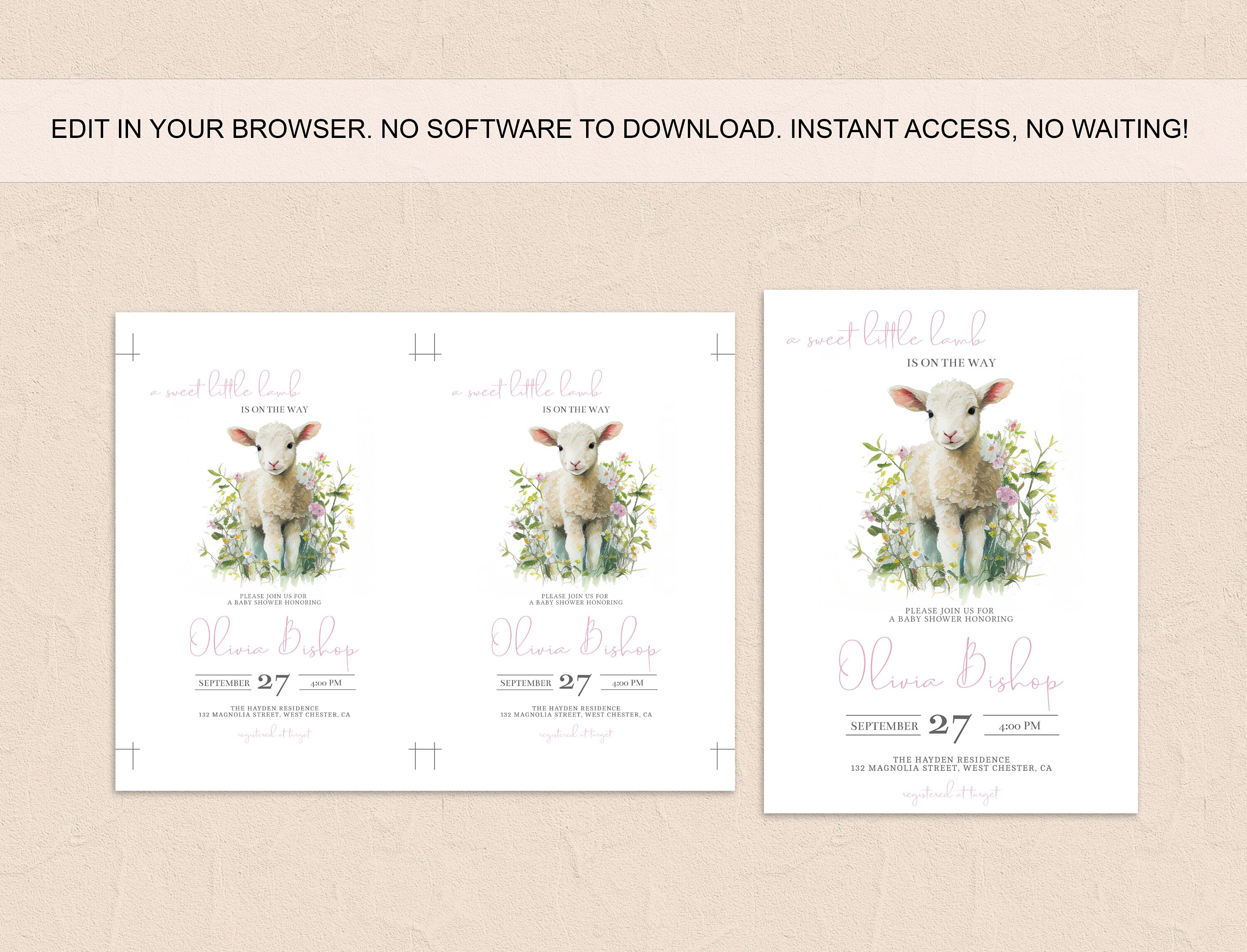 Lamb Baby Shower Invitation Template, Little Lamb Shower Invite, Baby ...