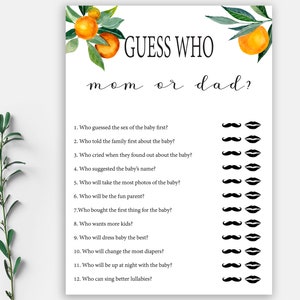 Baby Shower Game, Baby Shower Games, Oranges Baby Shower, Guess Who Baby Shower Game, mommy or daddy baby shower game, BAB002