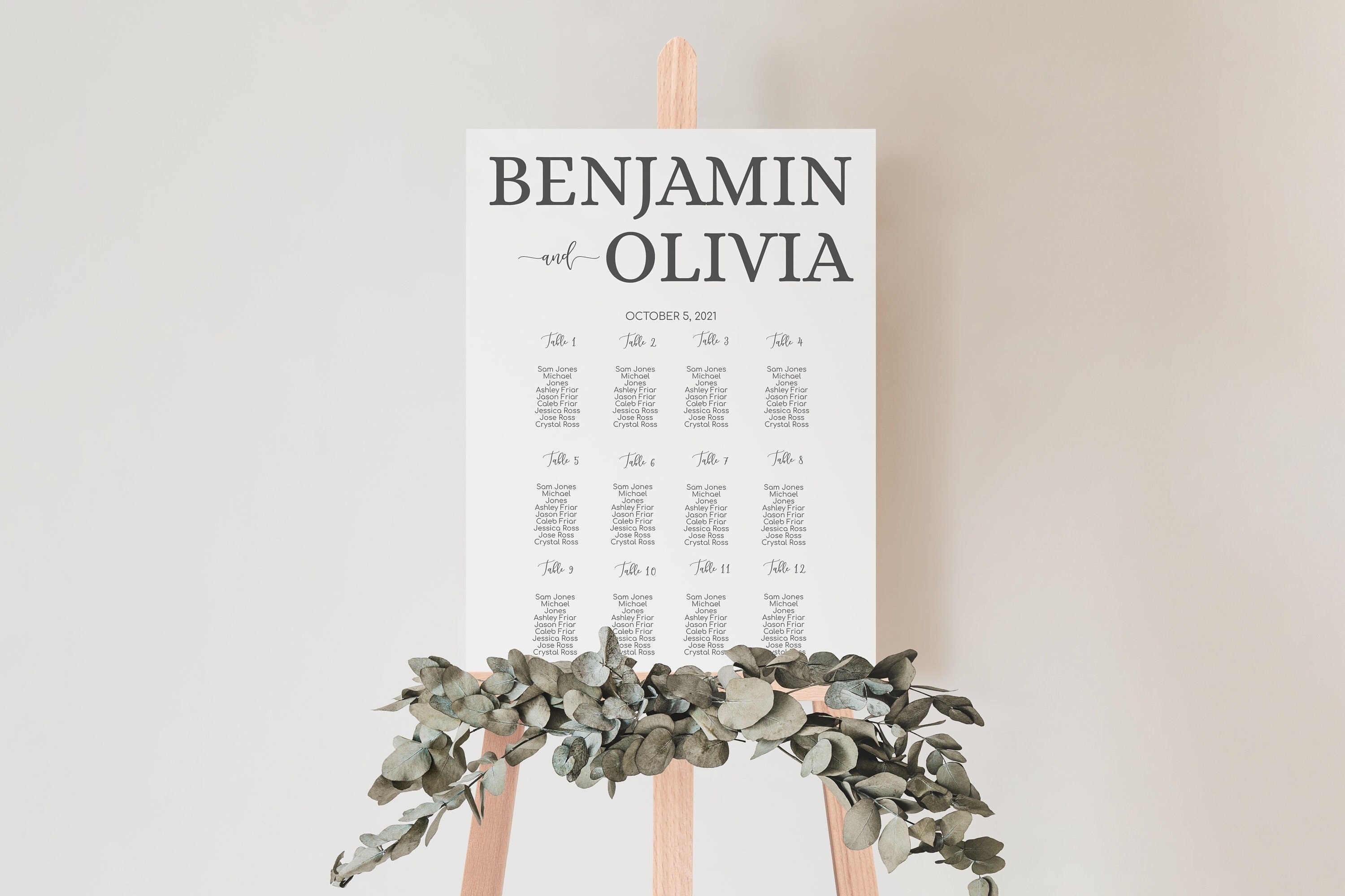 Large Downloadable Seating Chart Template, Minimalist Wedding Seating ...