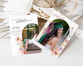 Wildflower Grad Party Invite, Boho Graduation Announcement Flowers, Floral Graduation Invitation, Editable Instant Download, MS1303