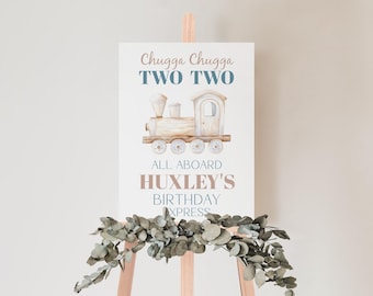 Editable Chugga Chugga Two Two Birthday Welcome Poster, Customizable Train Theme Party Sign, Printable Boy Bday Decor for Kids Party MS1421