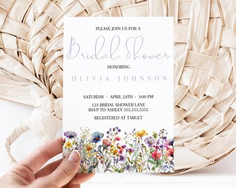 Plantilla de invitación para despedida de soltera con flores silvestres, invitación imprimible para despedida de soltera con flores silvestres, invitación para despedida de soltera con temática de jardín floral, descarga instantánea estilo boho MS1238