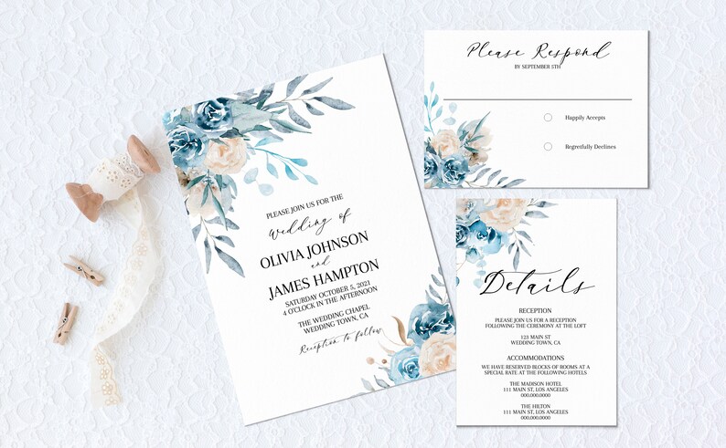 Dusty Blue Wedding Invitations Dusty Blue Wedding Invites - Etsy