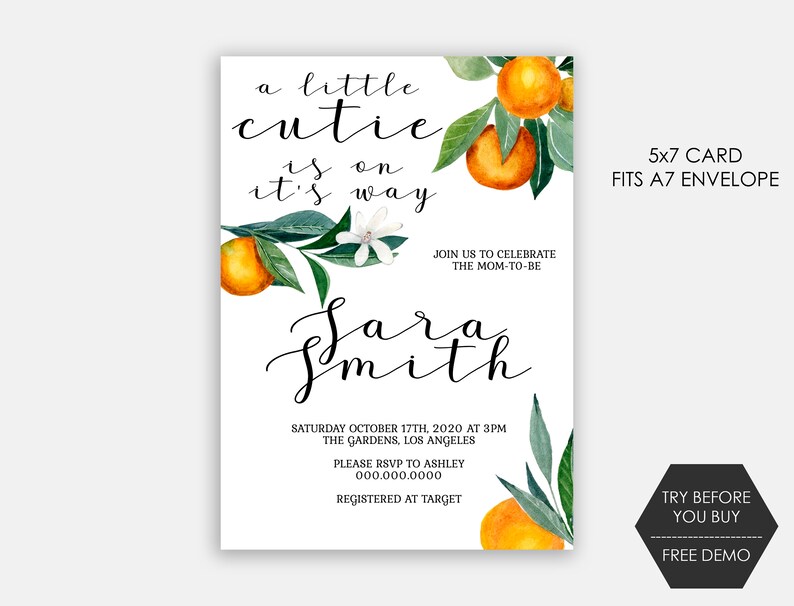Download A Little Cutie Is On The Way Invitation Oranges Baby ...