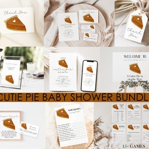 Pacote temático de chá de bebê Cutie Pie, chá de bebê Pumpkin Pie, convite Cutie Pie is on the Way, jogos, placa de boas-vindas, outono, MS1359