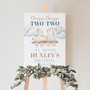 Chugga Chugga Two Two Birthday Welcome Poster, Customizable Train Theme Party Sign, Printable Boy Bday Decor for Kids Party Editable MS1421