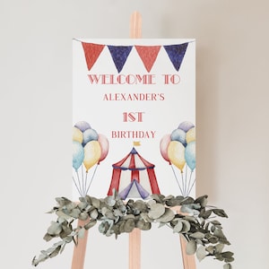Circus Birthday Party Welcome Sign, Editable Kids Birthday Welcome Signage, Carnival Themed Boy Party Decor, Instant Download, MS1253