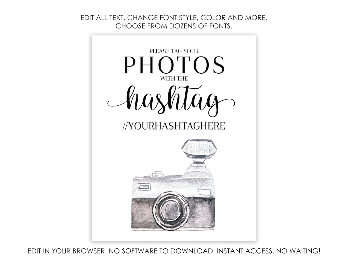 Wedding Hashtag Sign Download Printable Wedding Hashtag Sign | Etsy