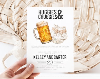 Huggies & Chuggies, Invitación para baby shower mixto, Invitación de cerveza y pañales, Baby shower para parejas, Descarga instantánea editable MS1315