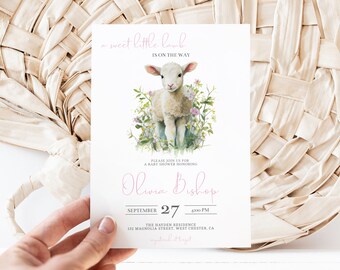Lamb Baby Shower Invitation Template, Little Lamb Shower Invite, Baby Shower Invitation Lamb Instant Download MS1254