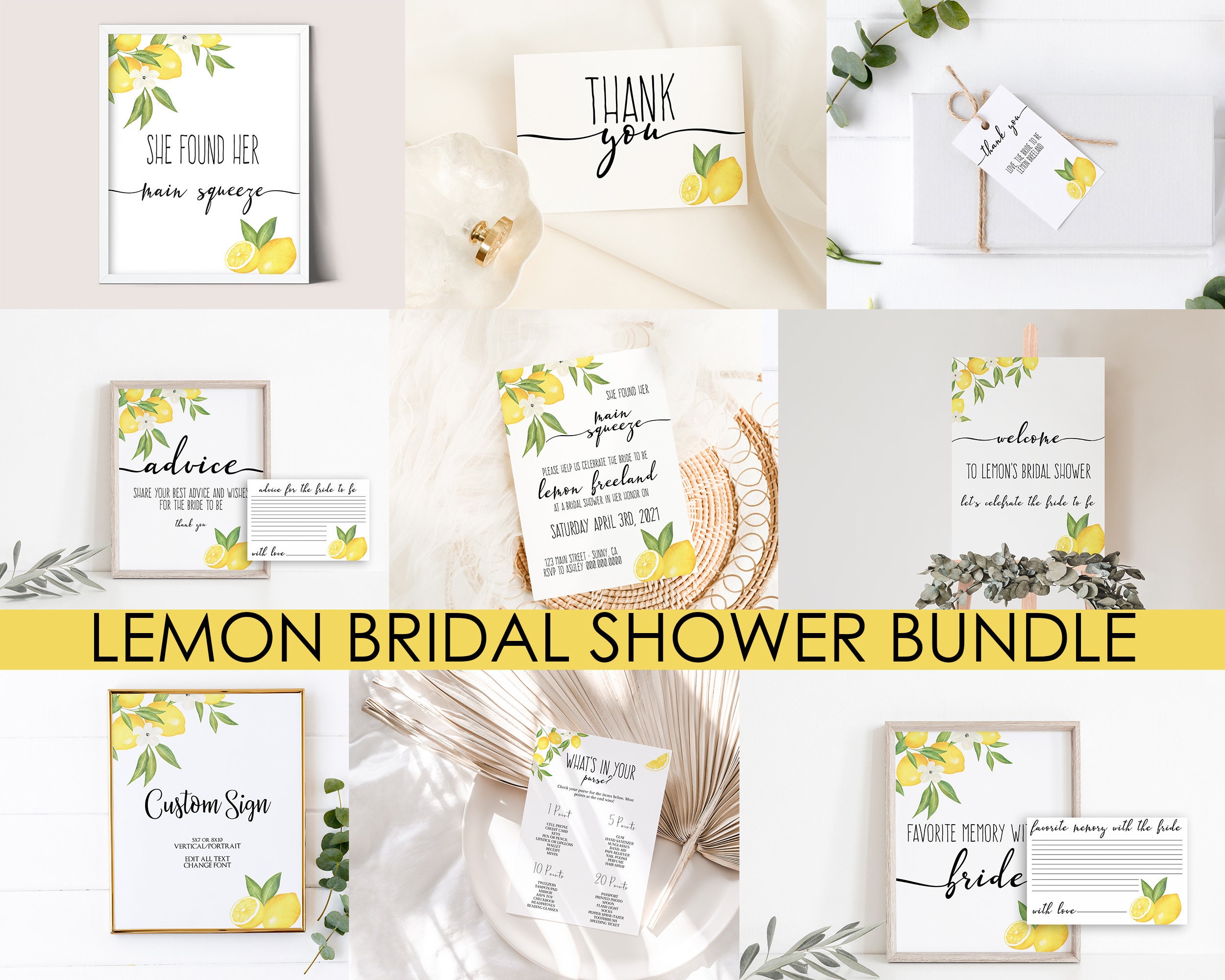 Citrus Bridal Shower Date Night Game Set - 1 Sign & 50 Date Night Cards, Wedding Shower Decor, Party Game For Couples
