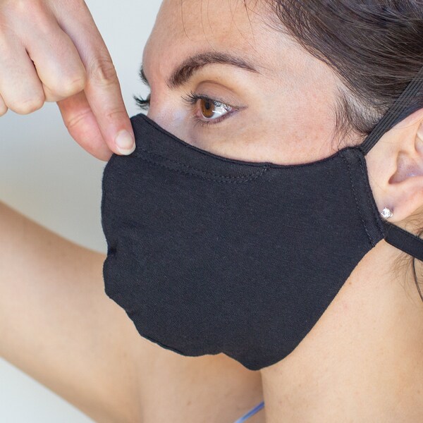 Nose wire face mask. 3 layer reusable mask. 100% cotton, machine washable. Soft jersey. Elastic + tie behind head. Unisex | MASKCOLLAB
