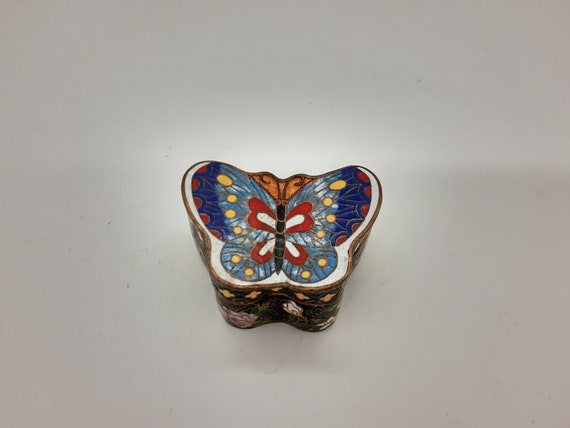 Vintage Chinese Cloisonne Butterfly Floral Trinket