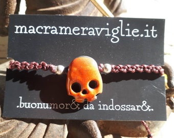 Skull bracelet with 925 silver. Heart bracelet with 925 silver. Raku ceramics. ELBA PIRATE. Pirate's jewelry. Heart jewelry. Macrame