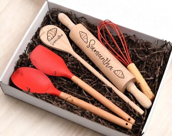 Juego de utensilios de repostería personalizados para mamá / Rodillo grabado / Raspador, espátula / Regalo de cumpleaños / Regalo para panaderos / Accesorios para hornear