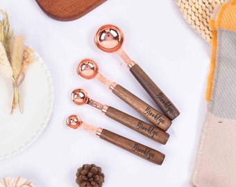 Personalized Rose Gold Stainless Steel Measuring Cups, Cooking Gift For Her, New Home Gift, Custom Kitchen Utensil, Housewarming Gift
