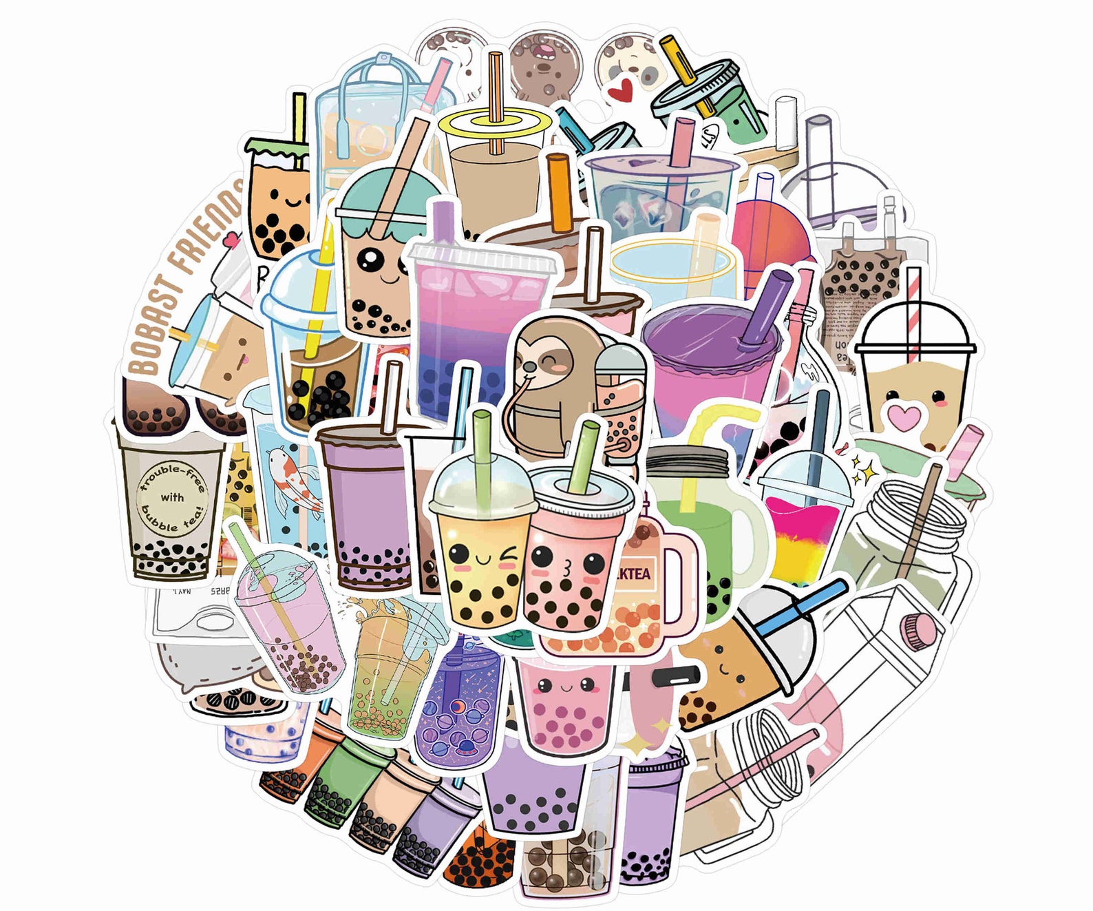 50 PCS Funny Bubble Tea Doodle Pretty Colorful Drink Stickers Etsy