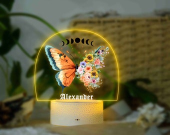 Luz nocturna de flores y mariposas - Lámpara de dormitorio - Decoración de la habitación de las niñas - Lámpara para niños - Decoración de la guardería - Luz nocturna del bebé - Regalos para niñas