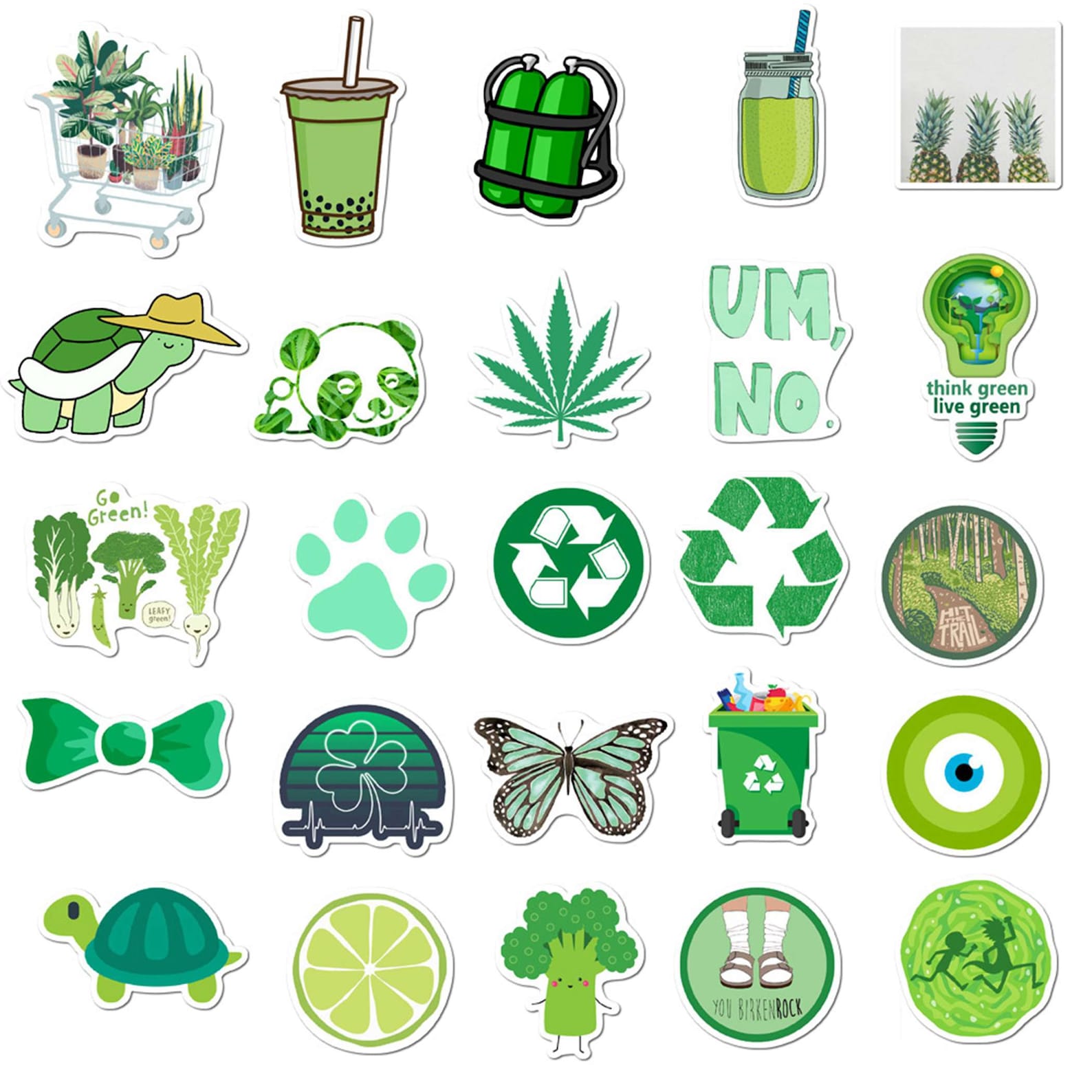 50 PCS Green Series Stickers Fruits And Plants Etc Stickers Etsy