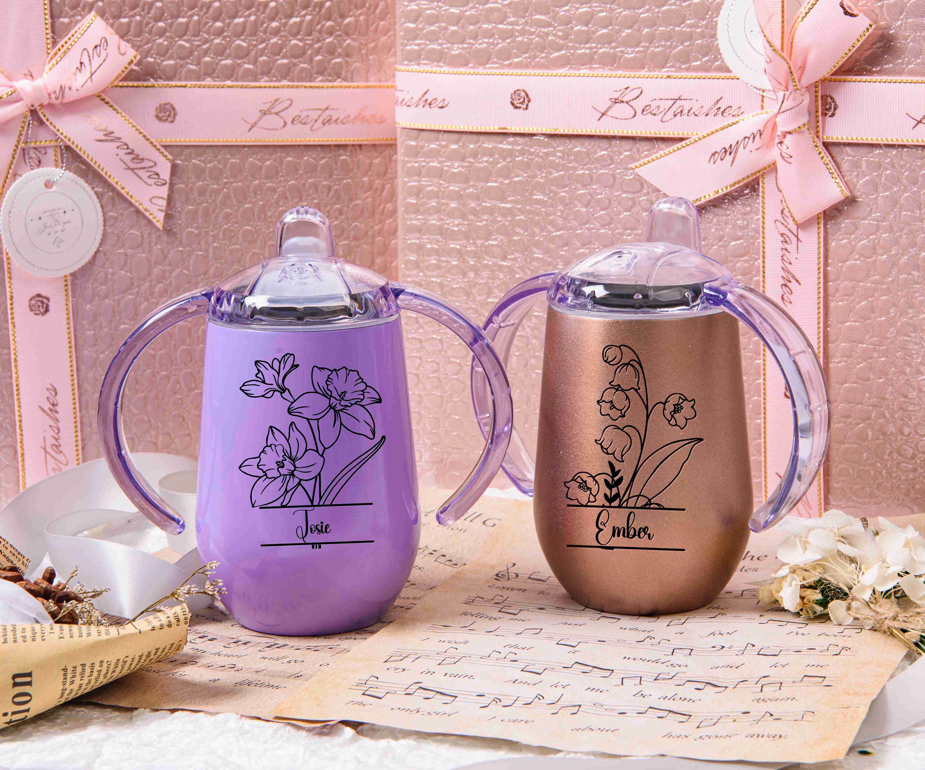 Personalised Sippy Cup, Baby Training Cup, Baby Shower Gift, Stainless Steel Cup, Birth Month Flower Cup, Birthday Gift, Gift for Toddler