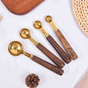 Measuring Spoon Set, Wooden Handle Measuring Spoon, Kitchenware Gift, Wooden Baking Tools, Wooden Spoon for Spices, Gift For Mum