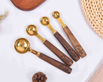 Measuring Spoon Set, Wooden Handle Measuring Spoon, Kitchenware Gift, Wooden Baking Tools, Wooden Spoon for Spices, Gift For Mum