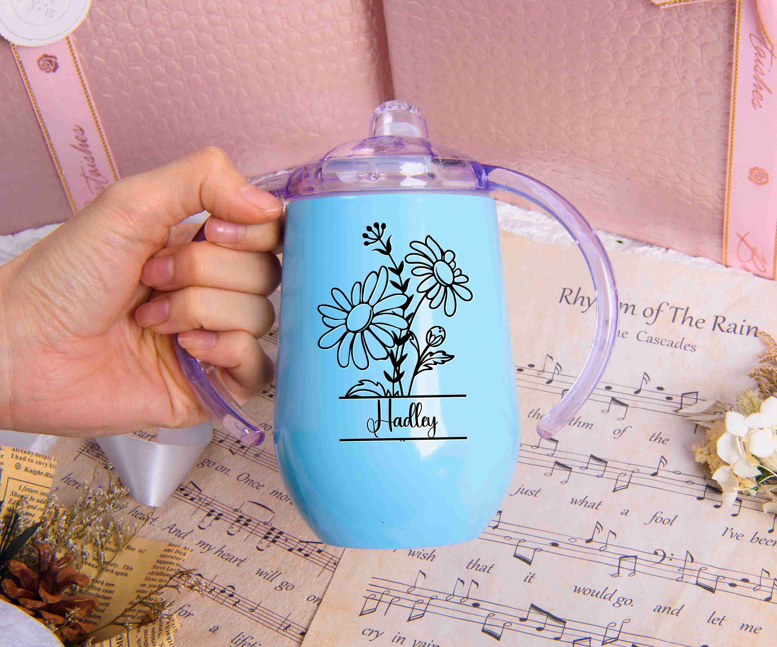 Personalised Sippy Cup, Baby Training Cup, Baby Shower Gift, Stainless Steel Cup, Birth Month Flower Cup, Birthday Gift, Gift for Toddler