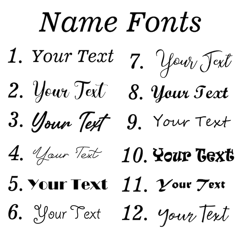 Puede incluir: Un gr&aacute;fico que muestra 12 estilos de fuente diferentes para el texto "Your Text".