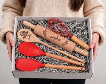 Espátula y rodillo de cocina personalizados / Herramientas de repostería personalizadas / Regalos de cocina para la abuela / Regalos para panaderos y cocineros / Juego de utensilios