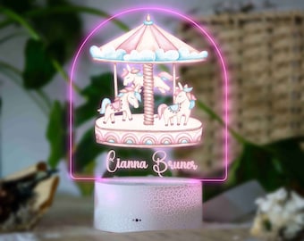 Personalized Carousel Night Light - Kids Bedroom Decor - Children's Lights - Carousel Nursery Decor - Night Lights for Baby Girls