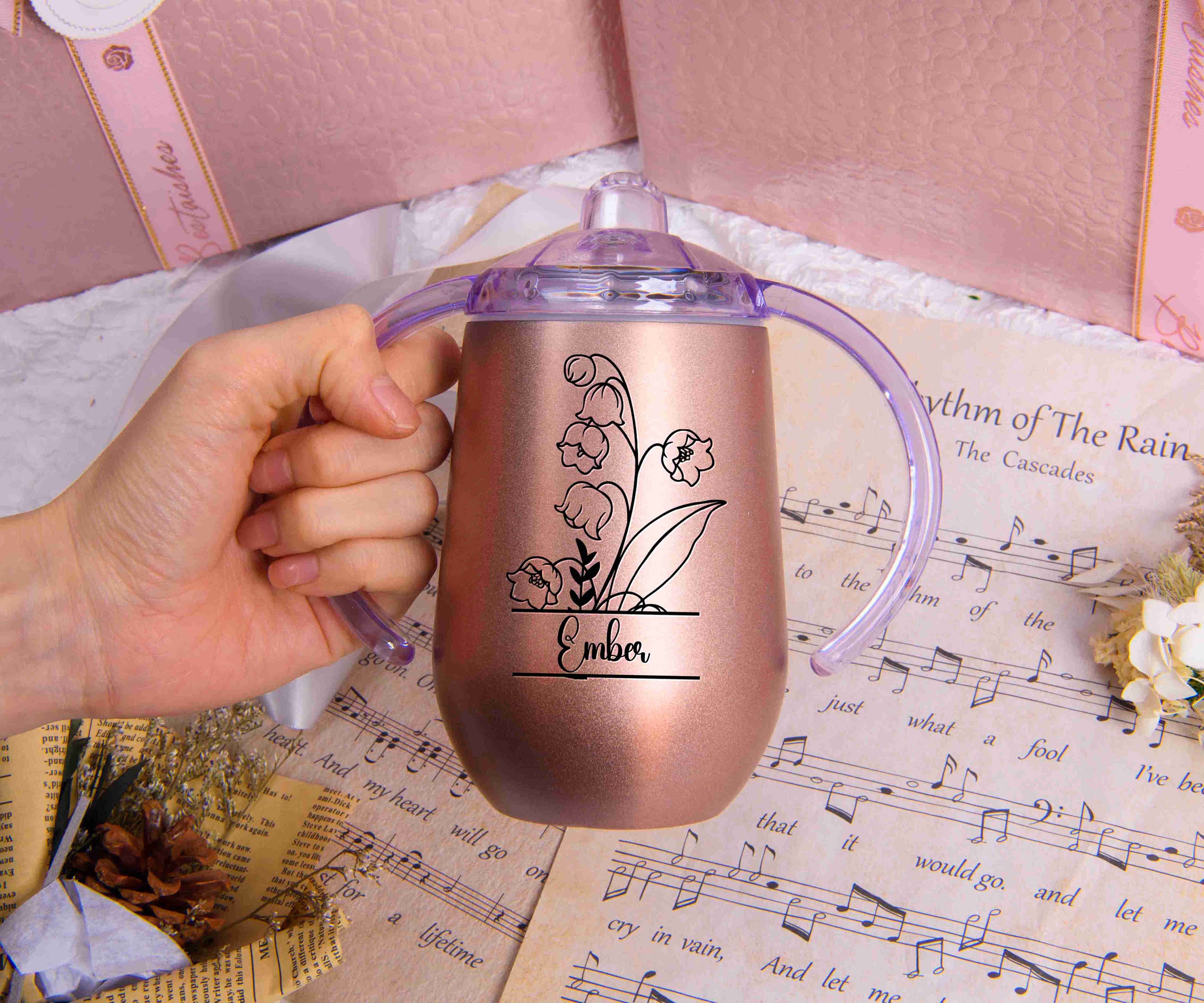 Personalised Sippy Cup, Baby Training Cup, Baby Shower Gift, Stainless Steel Cup, Birth Month Flower Cup, Birthday Gift, Gift for Toddler