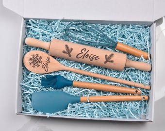 Personalisiertes Back-Geschenk-Set | Gravierte Nudelholz | Kochlöffel | Geschenk für Backbegeisterte | Hochzeitsgeschenk | Muttertags Geschenk
