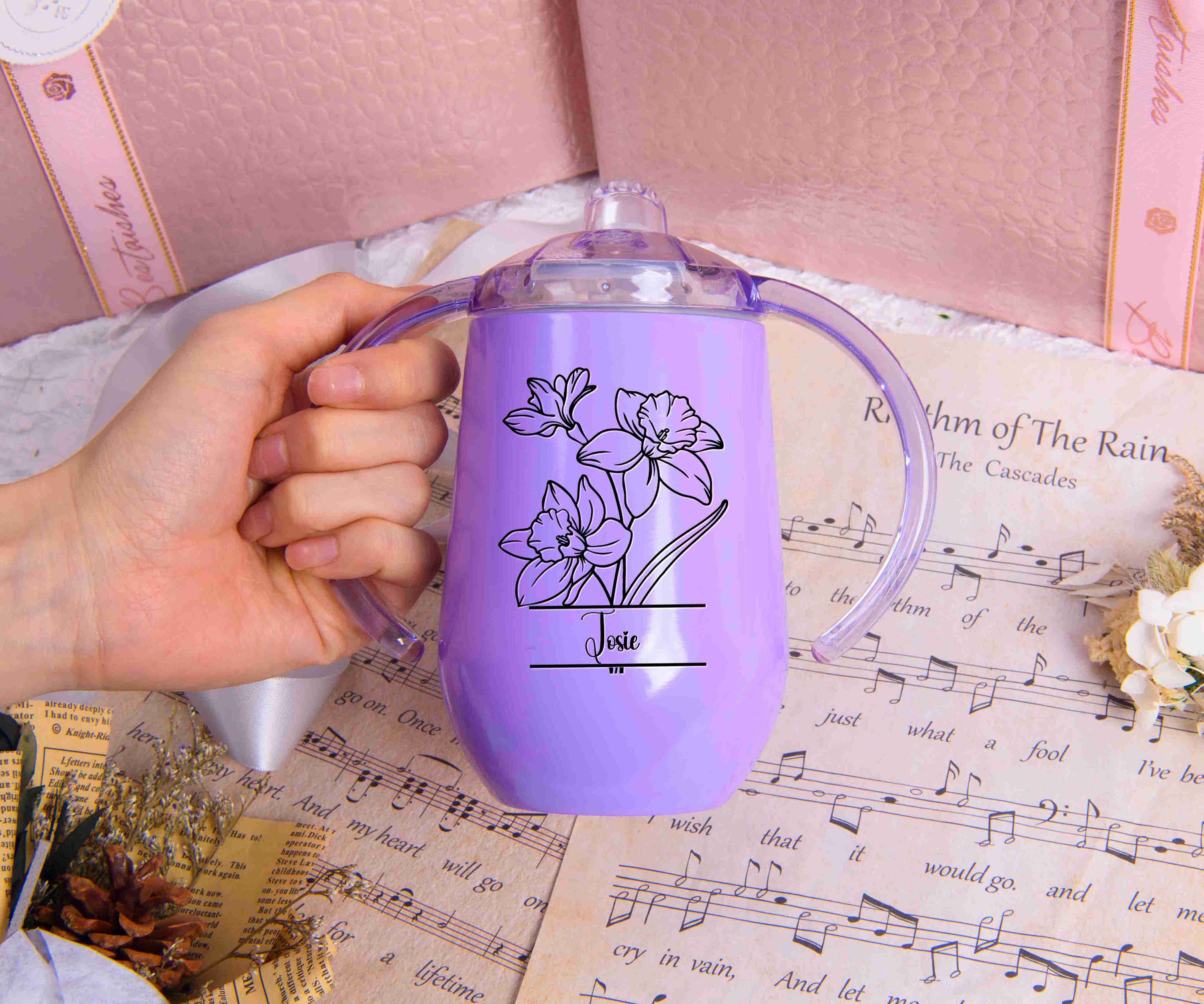 Personalised Sippy Cup, Baby Training Cup, Baby Shower Gift, Stainless Steel Cup, Birth Month Flower Cup, Birthday Gift, Gift for Toddler