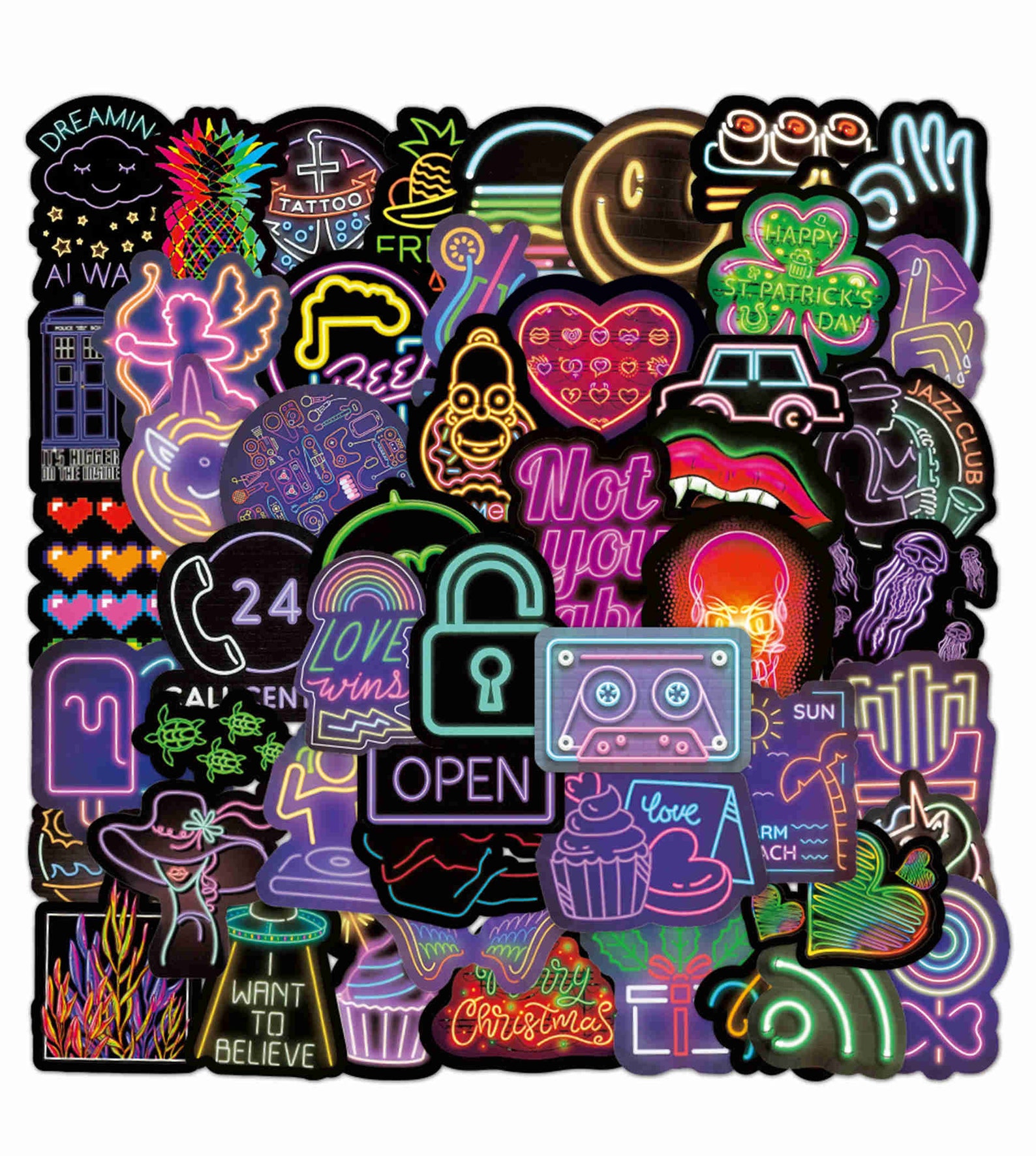 50 PCS Creative Neon Lights Stickers Funny Doodle Stickers Etsy