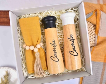 Caja de regalo de molinillo de pimienta, Juego de 2 molinillos, Accesorios de cocina, Molinillo de pimienta de madera maciza, Decoración de cocina, Regalo de inauguración de casa, Utensilios de cocina